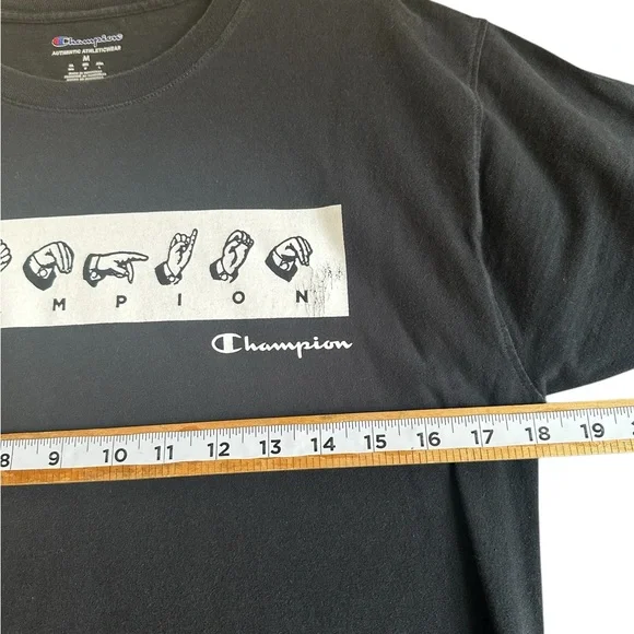 Champion MENS BLACK SIGN LANGUAGE GRAPHIC SHORT SLEEVE T-SHIRT SZ M - Picture 4 of 12